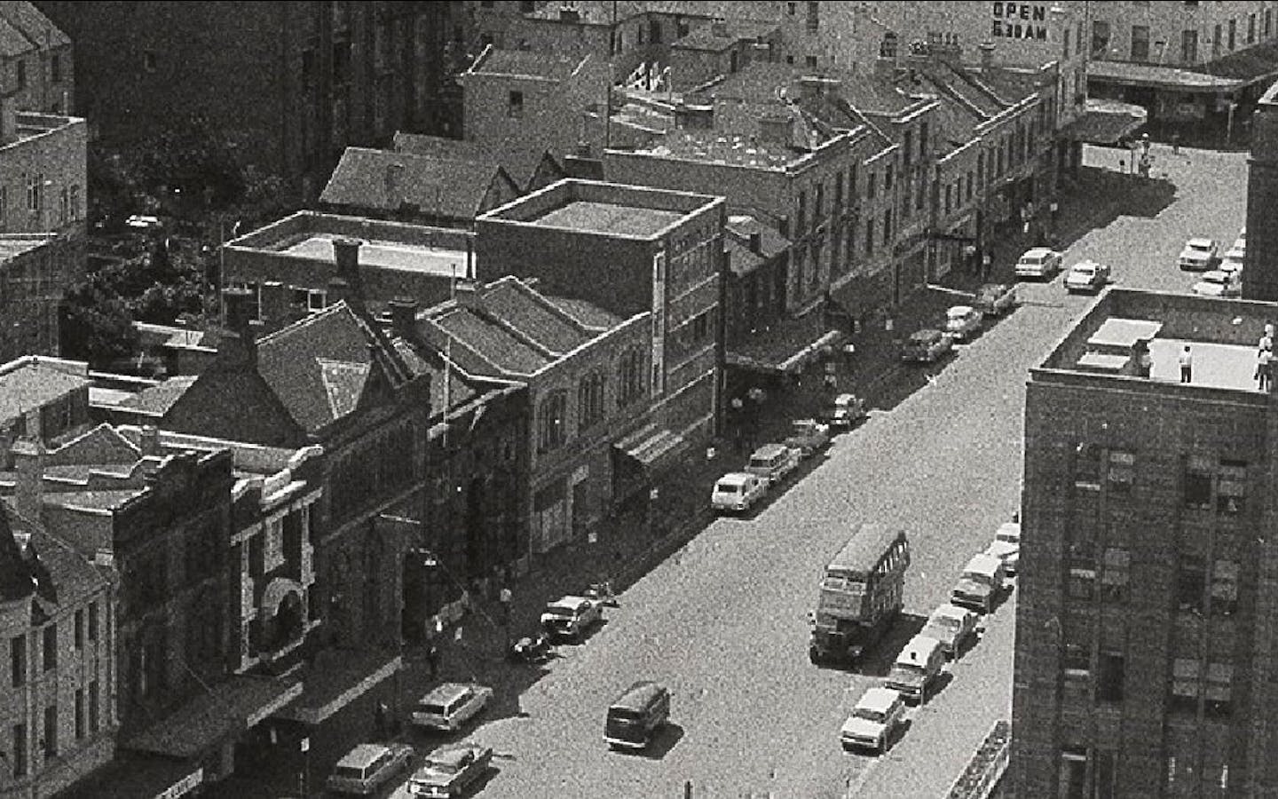 117 119 George St centre of picture a 1955 building in a largely Victorian streetscape 1960 Photo by Val Sowada PMNSW Collection