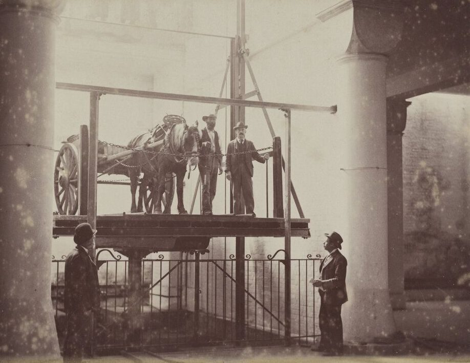 1898 Photo of Queen Victoria Building lift moving horse cart City of Sydney Archives