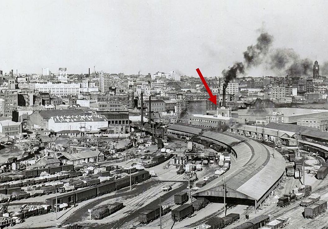 1946 Photo of Darling Harbour NSW State Archives arrow added by PMNSW