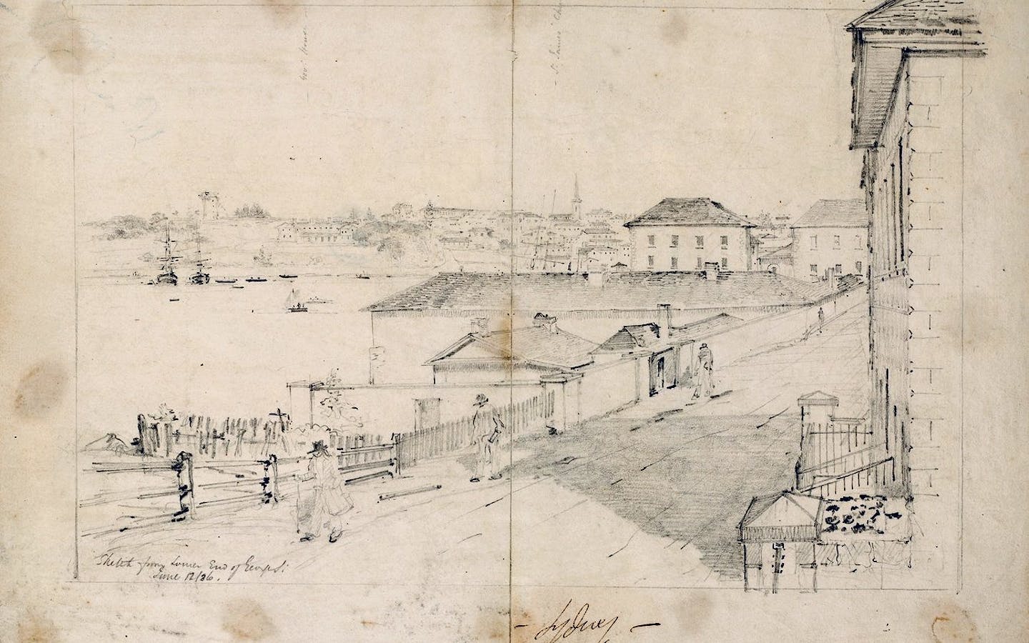 Dockyard Russell - view from lower end of George Street - 12 Jun 1836