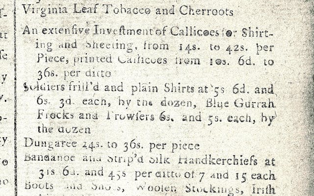 Goods for sale at Mr Campbells, 1803